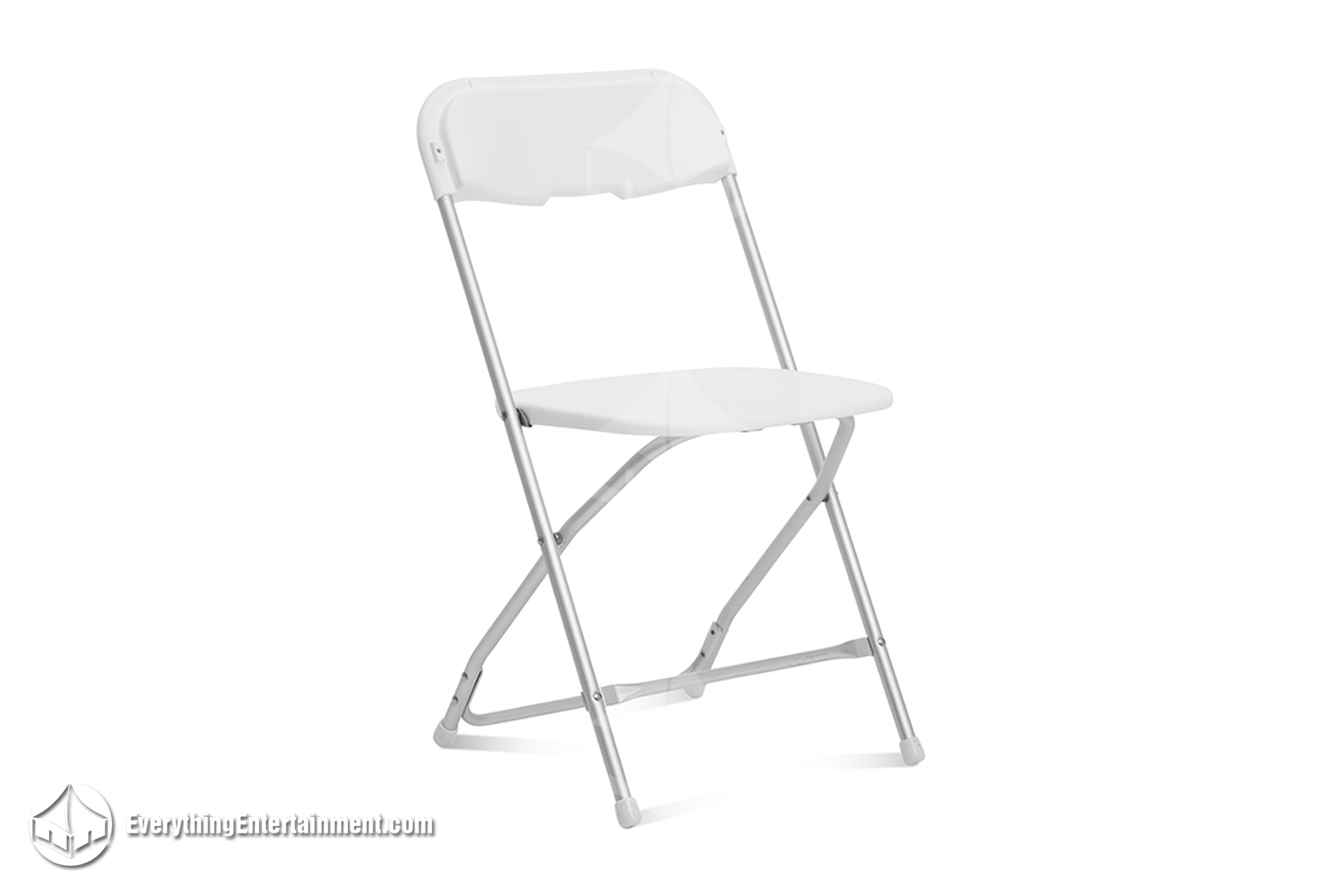 White alloy folding chair with aluminum frame for event rentals on white background