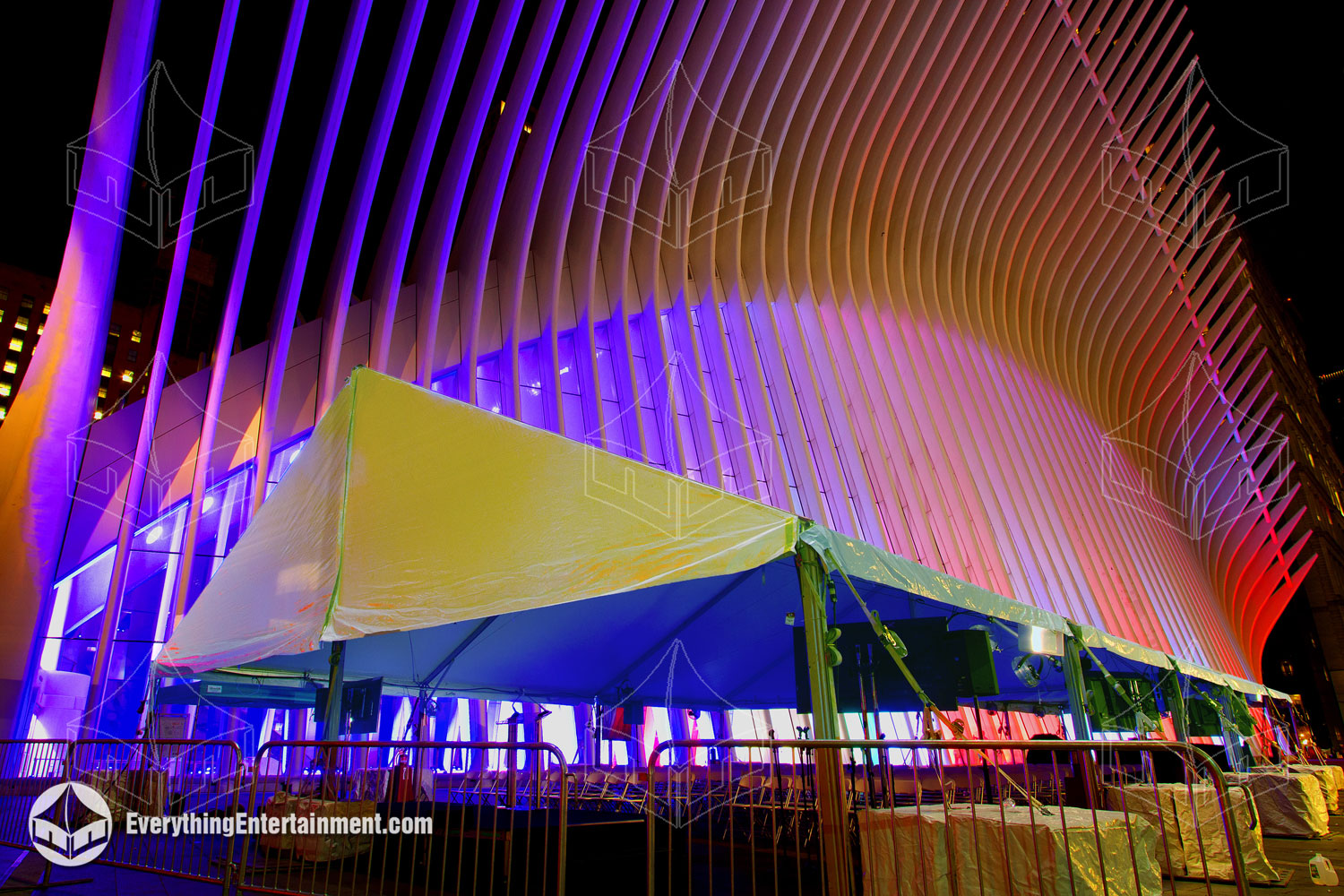 A large 40x50 tent set up with Oculus at Ground Zero in NYC